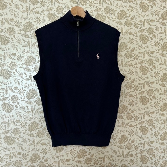 Polo Golf Ralph Lauren Pima Cotton 1/4 Zip Sweater Vest – Navy, Size M - Picture 4 of 8
